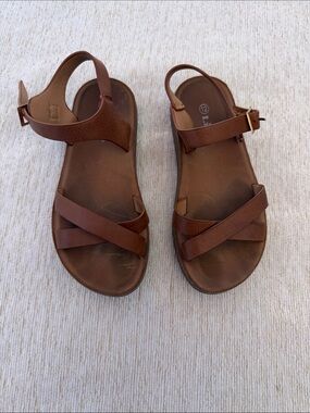 Women's Brown Leather Strappy Ankle Sandals